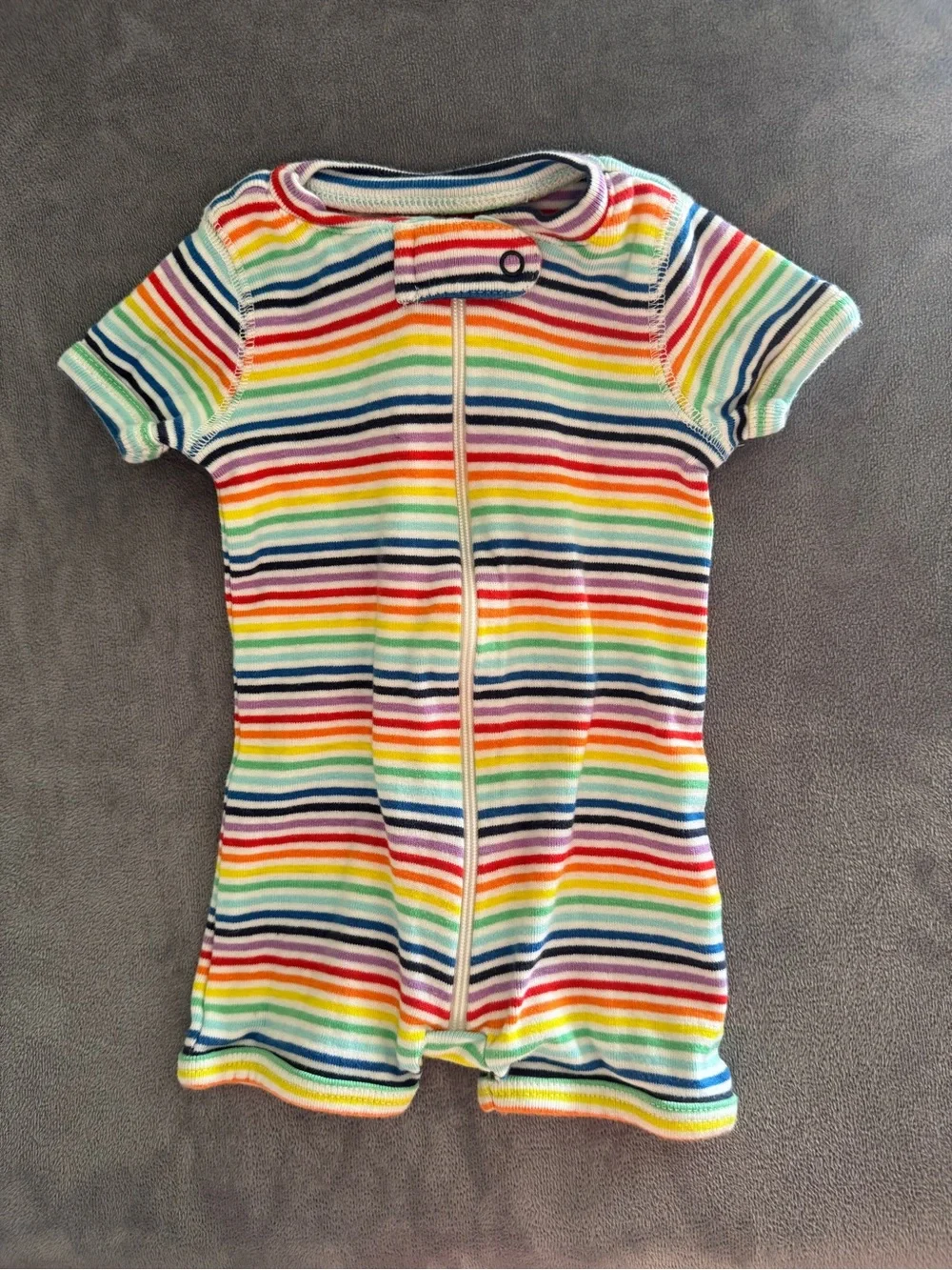Primary Baby Organic Short Sleeve Zip Romper - Rainbow Mini Stripe - Newborn